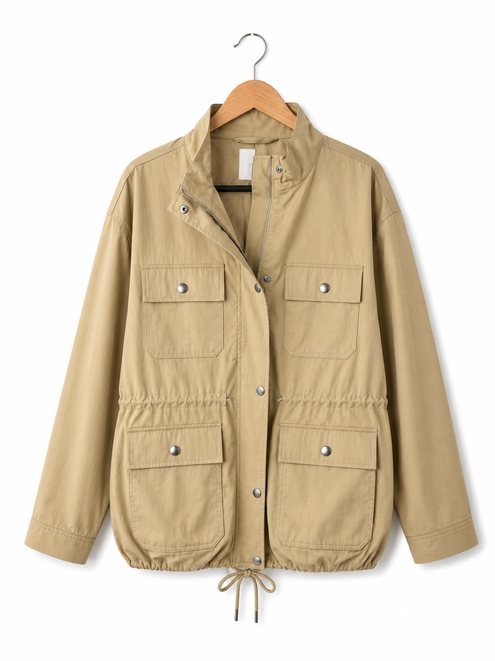 Lou & Grey Khaki Utility Jacket Drawstring Waist NWT Size Medium Street-Style